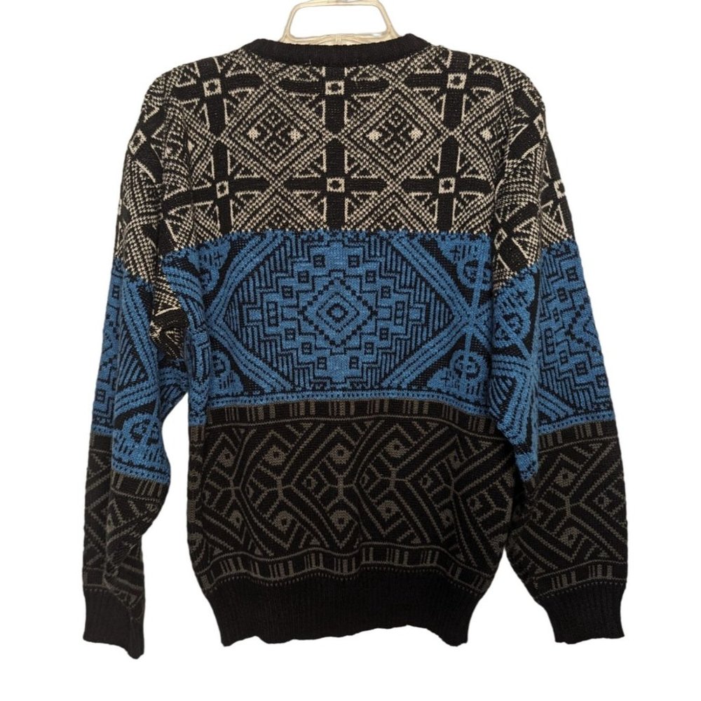J. TODD blue black Aztec design Acrylic Geometric print Vintage Sweater‎ M - Picture 8 of 8